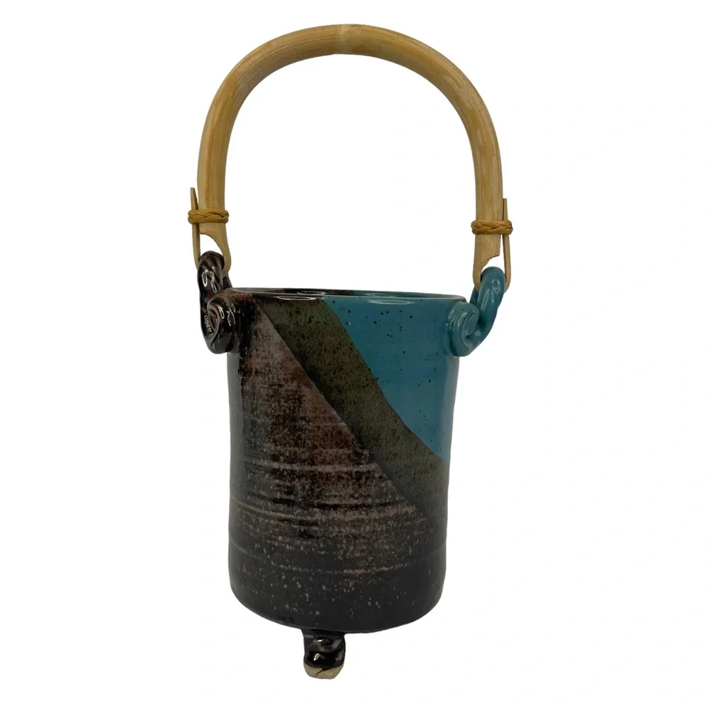 Pottery Vase with Bamboo Handle